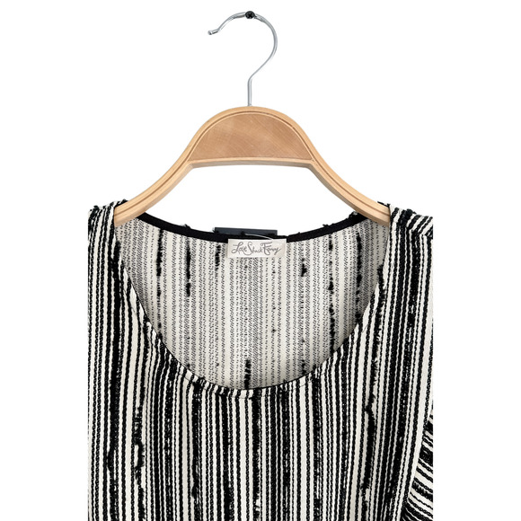 LoveShackFancy Black Cream Textured Flutter Sleeve Mini Wrap Style Dress - Picture 3 of 8